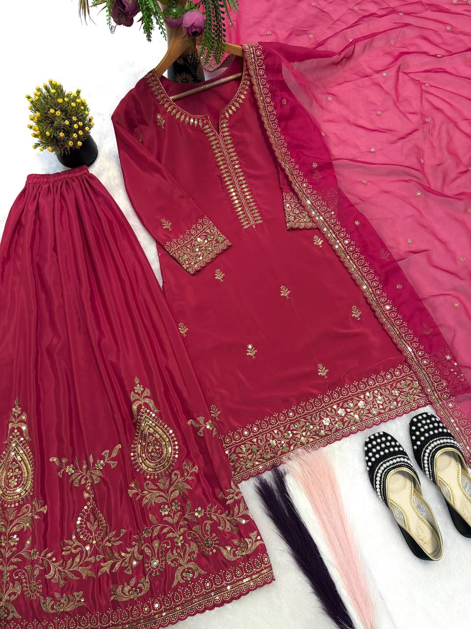 Garnet Opulence Embroidered Sharara